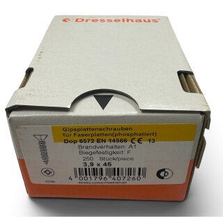 250 Stück 3,9x45 Gipsplattenschrauben für Gipsfaserplatten Schnellbauschrauben