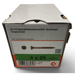 1000 Stück JD 79 Spanplattenschrauben Dresselhaus 4x25 gelb verzinkt TX