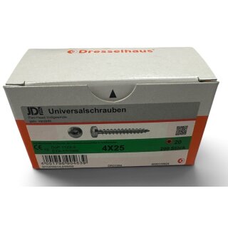 200 Stück JD Plus Universalschrauben 4x25 Pan-Head verzinkt Vollgewinde TX