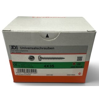 200 Stück JD Plus Universalschrauben 4x35 Pan-Head verzinkt Vollgewinde TX