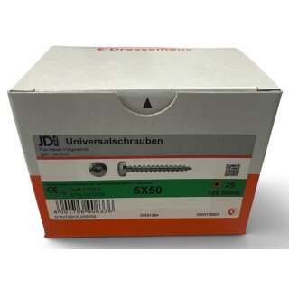 100 Stück JD Plus Universalschrauben 5x50 Pan-Head verzinkt Vollgewinde TX