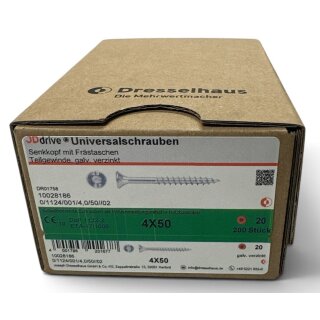 200 Stück JD Drive Universalschrauben verzinkt 4x50 Senkkopf Teilgewinde TX