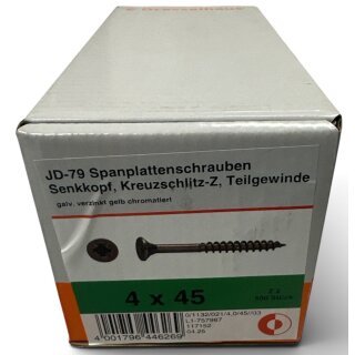 200 Stück JD 79 Spanplattenschrauben Dresselhaus 4x45 gelb verzinkt Kreuzschlitz