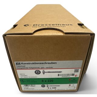 50 Stück JD Plus Konstruktionsschrauben 8x220 Holzbauschrauben Tellerkopf TX