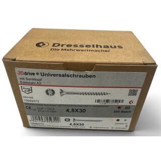 200 Stück JD Drive Universalschrauben Edelstahl A2 4,5x30 Senkkopf Teilgewinde TX