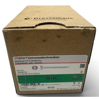 100 Stück JD Drive Universalschrauben verzinkt 5x120 Senkkopf Teilgewinde TX