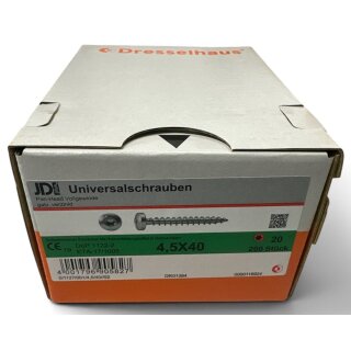 200 Stück JD Drive Universalschrauben 4,5x40 Pan-Head verzinkt Vollgewinde TX