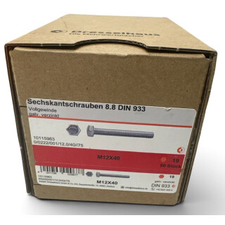 50 Stück Dresselhaus DIN 933 8.8 M12x40 verzinkt Sechskantschrauben Vollgewinde
