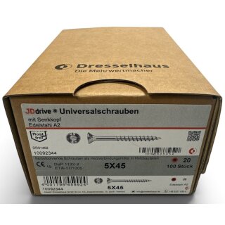 100 Stück JD Drive Universalschrauben Edelstahl A2 5x45 Senkkopf Teilgewinde TX