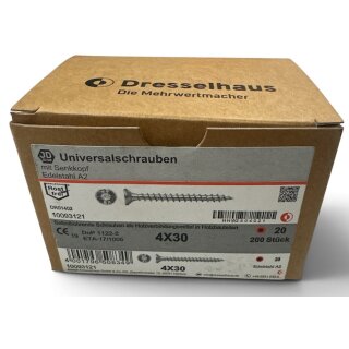 200 Stück JD Drive Universalschrauben Edelstahl A2 4x30 Senkkopf Vollgewinde TX