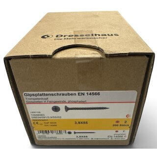 200 Stück 3,9x55 Gipsplattenschrauben Feingewinde Schnellbauschrauben