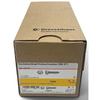 50 Stück Dresselhaus DIN 571 10x90 verzinkt Sechskant-Holzschrauben