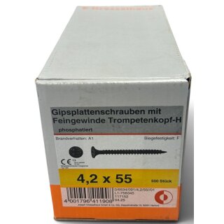 500 Stück 4,2x55 Gipsplattenschrauben Feingewinde Schnellbauschrauben