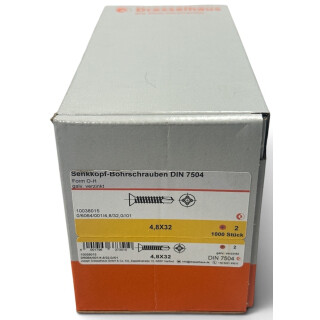 1000 Stück Dresselhaus DIN 7504 4,8x32 verzinkt Form O-H Senkkopf-Bohrschrauben
