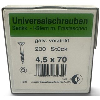 200 Stück JD 79 Spanplattenschrauben Dresselhaus 4,5x70 verzinkt TX