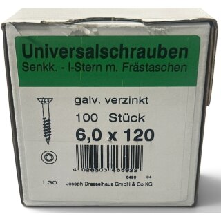 100 Stück JD 79 Spanplattenschrauben Dresselhaus 6x120 verzinkt TX