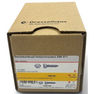 25 Stück Dresselhaus DIN 571 10x120 verzinkt Sechskant-Holzschrauben