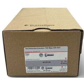 50 Stück Dresselhaus DIN 933 M12x120 Edelstahl A2 Sechskantschrauben Vollgewinde