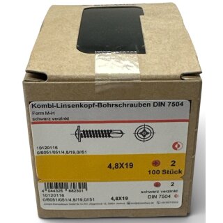 100 Stück Dresselhaus DIN 7504 4,8x19 schwarz verzinkt Bohrschrauben Linsenkopf M-H