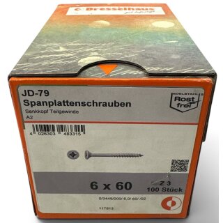 100 Stück JD 79 Spanplattenschrauben Dresselhaus 6x60 Edelstahl A2 Kreuzschlitz