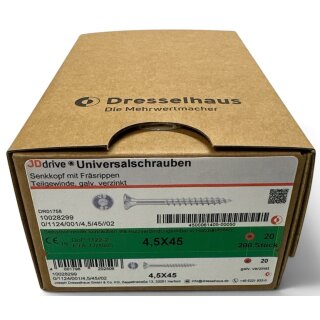 200 Stück JD Drive Universalschrauben verzinkt 4,5x45 Senkkopf Teilgewinde TX
