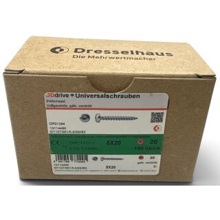 100 Stück JD Drive Universalschrauben 5x20 Pan-Head verzinkt Vollgewinde TX