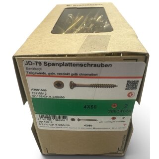 200 Stück JD 79 Spanplattenschrauben Dresselhaus 4x60 gelb verzinkt Kreuzschlitz