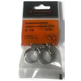 2 Stück Dresselhaus Schlauchschellen DIN 3017 Edelstahl A2 8-16 mm