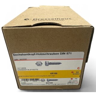 50 Stück Dresselhaus DIN 571 8x100 verzinkt Sechskant-Holzschrauben