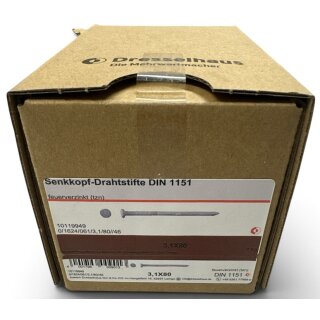 1kg Dresselhaus Senkopf-Drahtstifte DIN 1151 feuerverzinkt 3,1x80 mm