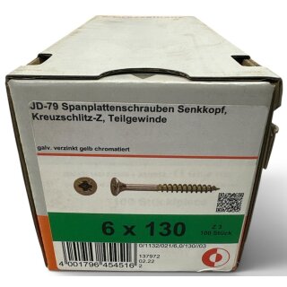 100 Stück JD 79 Spanplattenschrauben Dresselhaus 6x130 gelb verzinkt Kreuzschlitz